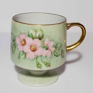 Hand Painted Cup Pink Flowers Signed Vintage